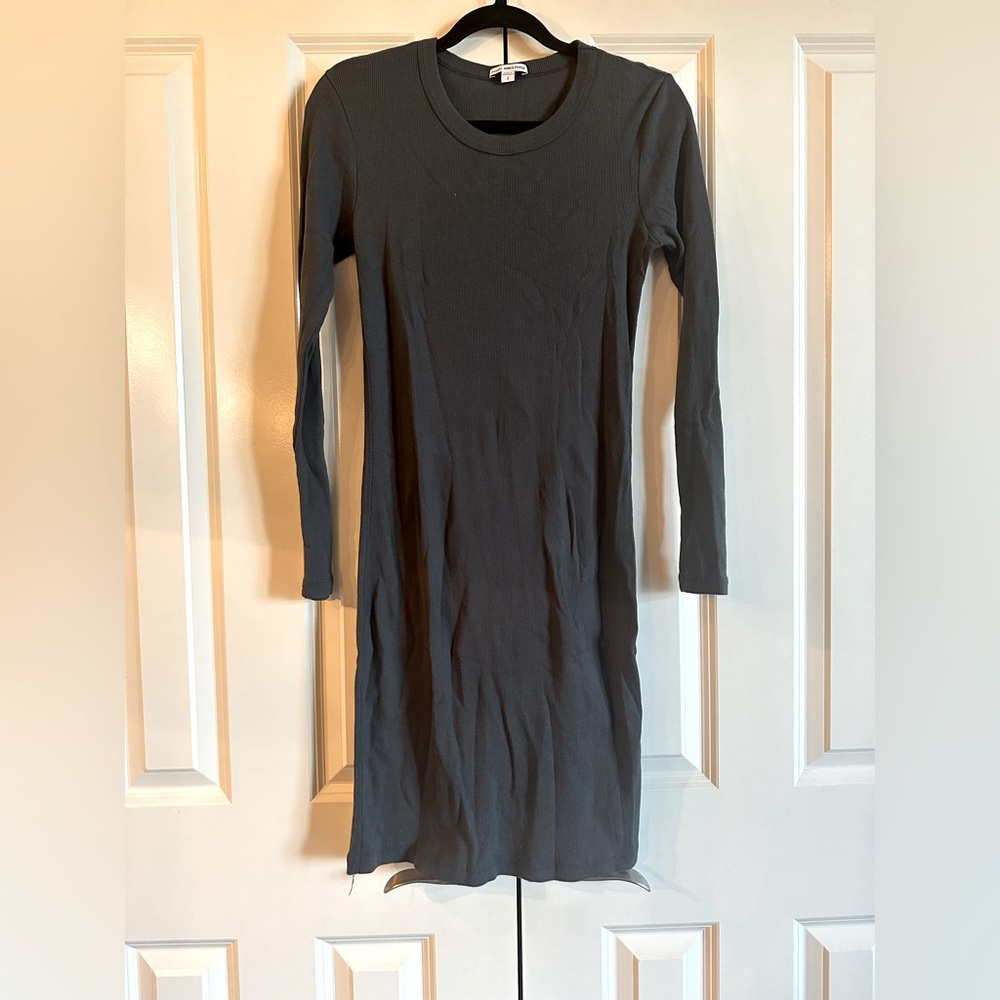 James Perse, Long Sleeve Rib Knit Dress, Dark Grey, Size 2